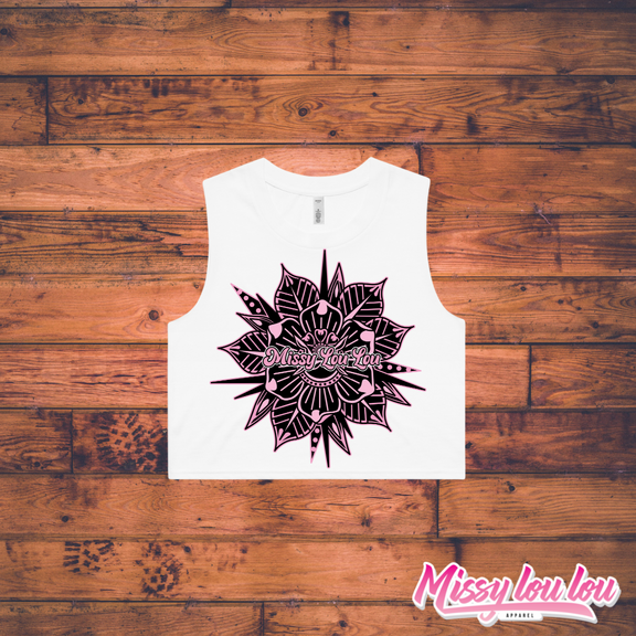 Rosy Posy- Crop tank - White