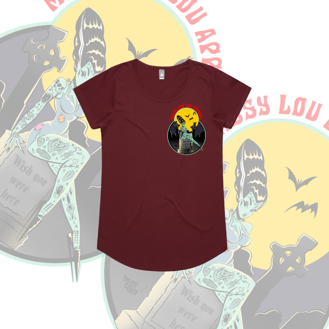 Grave Digger - Drop neck tee, Burgandy.