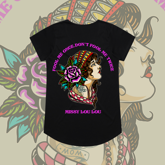 Fool Me Once - Drop neck tee, Pocket, Black