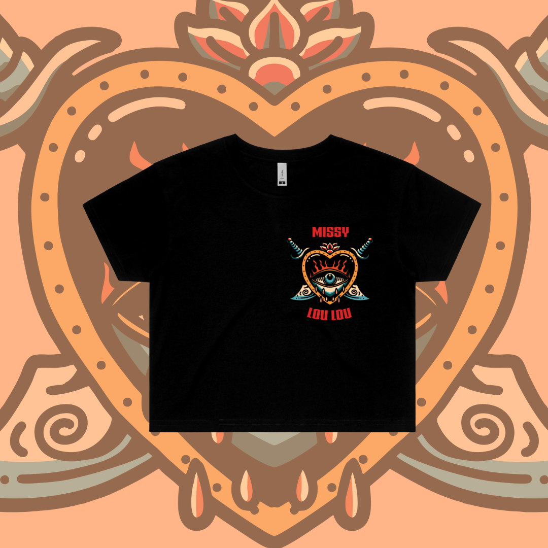 Hearts 'N' Daggers - Crop Tee, Black & White
