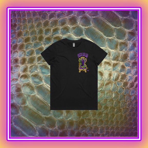 Madam Medusa- Premium women's tee, black, white, lilac.