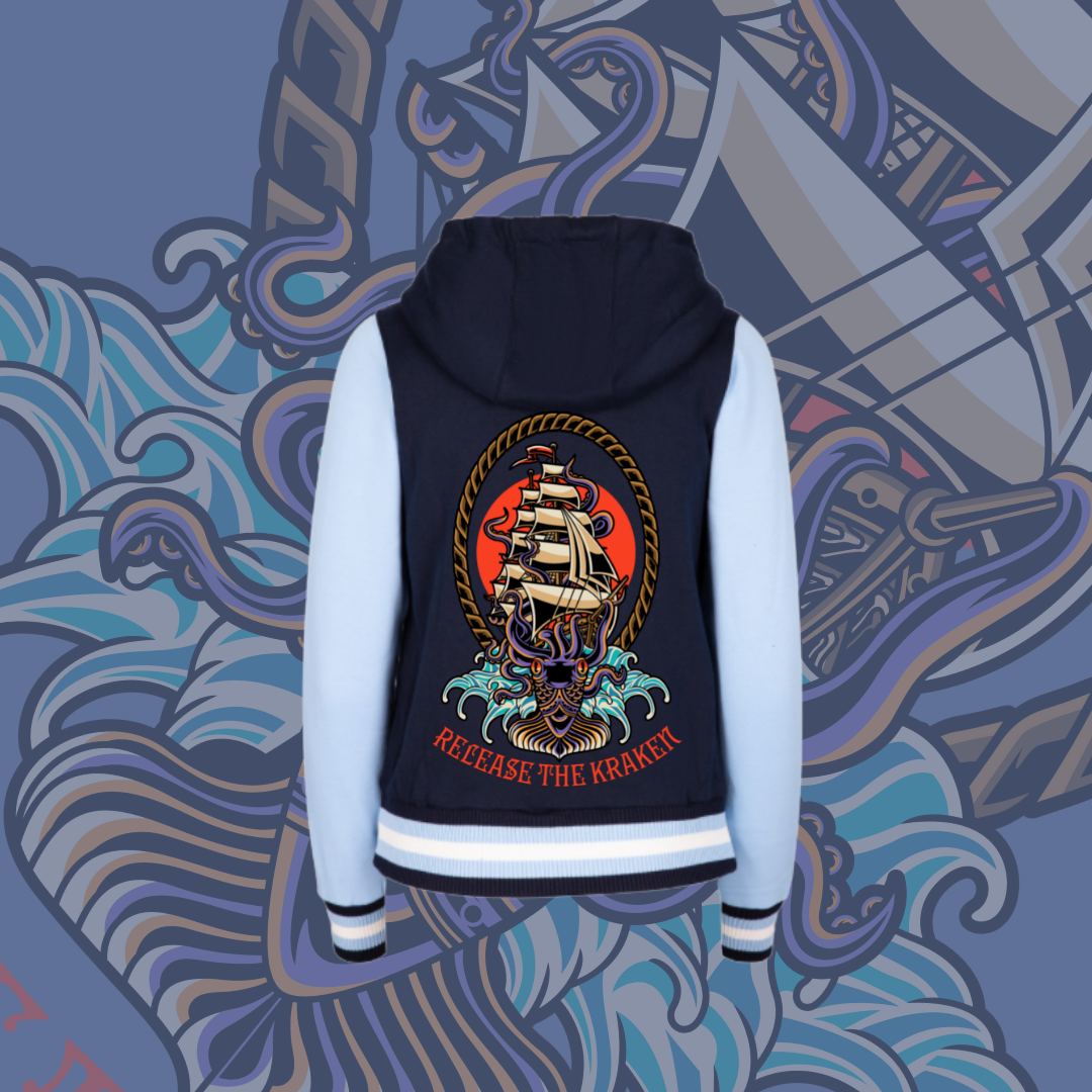 Release the Kraken- Varsity Jacket, Baby Blue