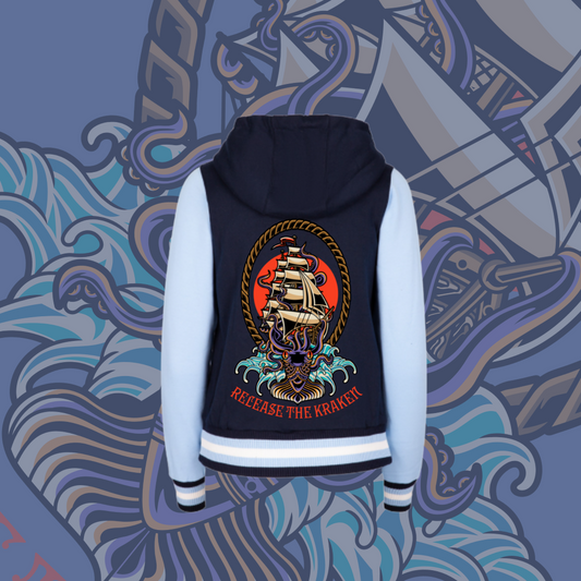 Release the Kraken- Varsity Jacket, Baby Blue