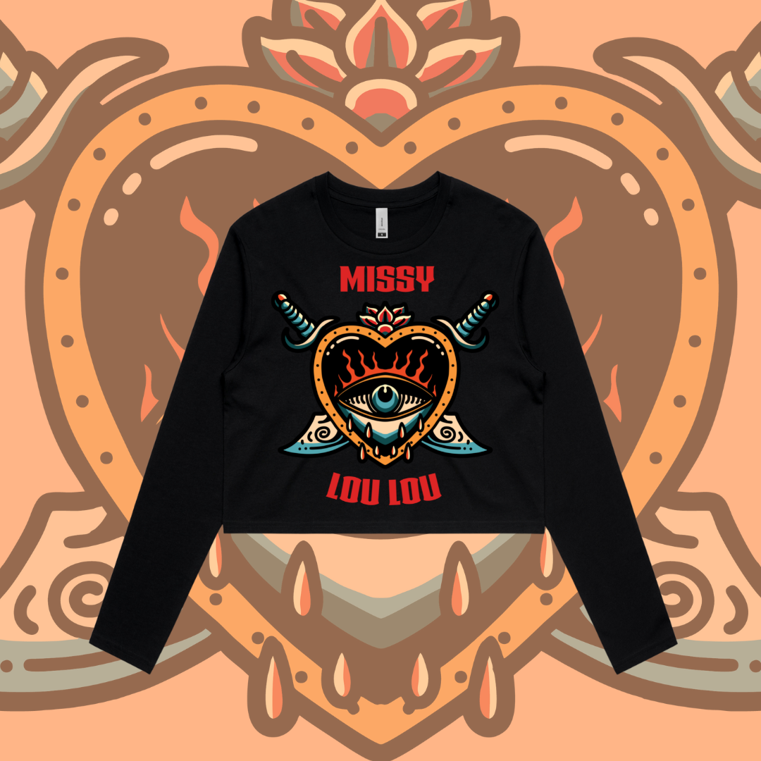 Hearts 'N' Daggers - Crop Long Sleeve, Front Design