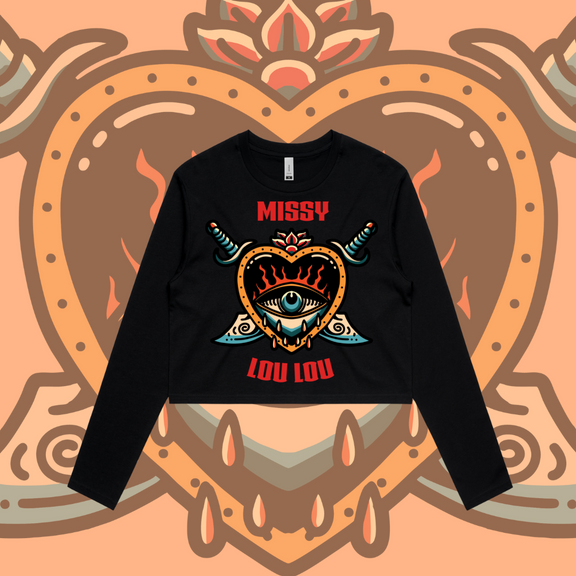 Hearts 'N' Daggers - Crop Long Sleeve, Front Design