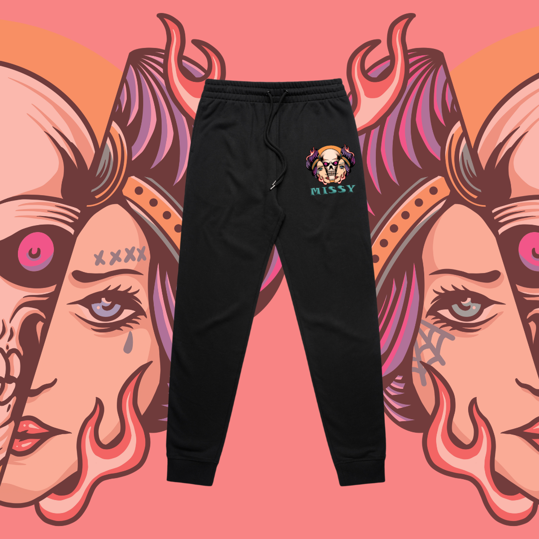 What Lies Beneath -  Trackies - Slim Fit, Black, Sage, Pale Pink
