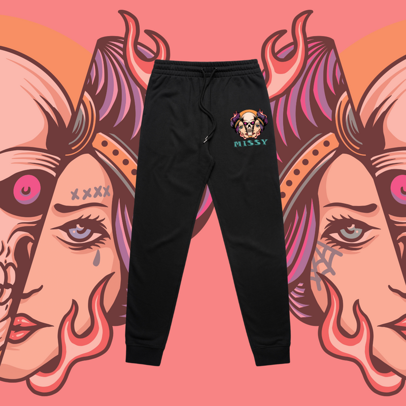 What Lies Beneath -  Trackies - Slim Fit, Black, Sage, Pale Pink