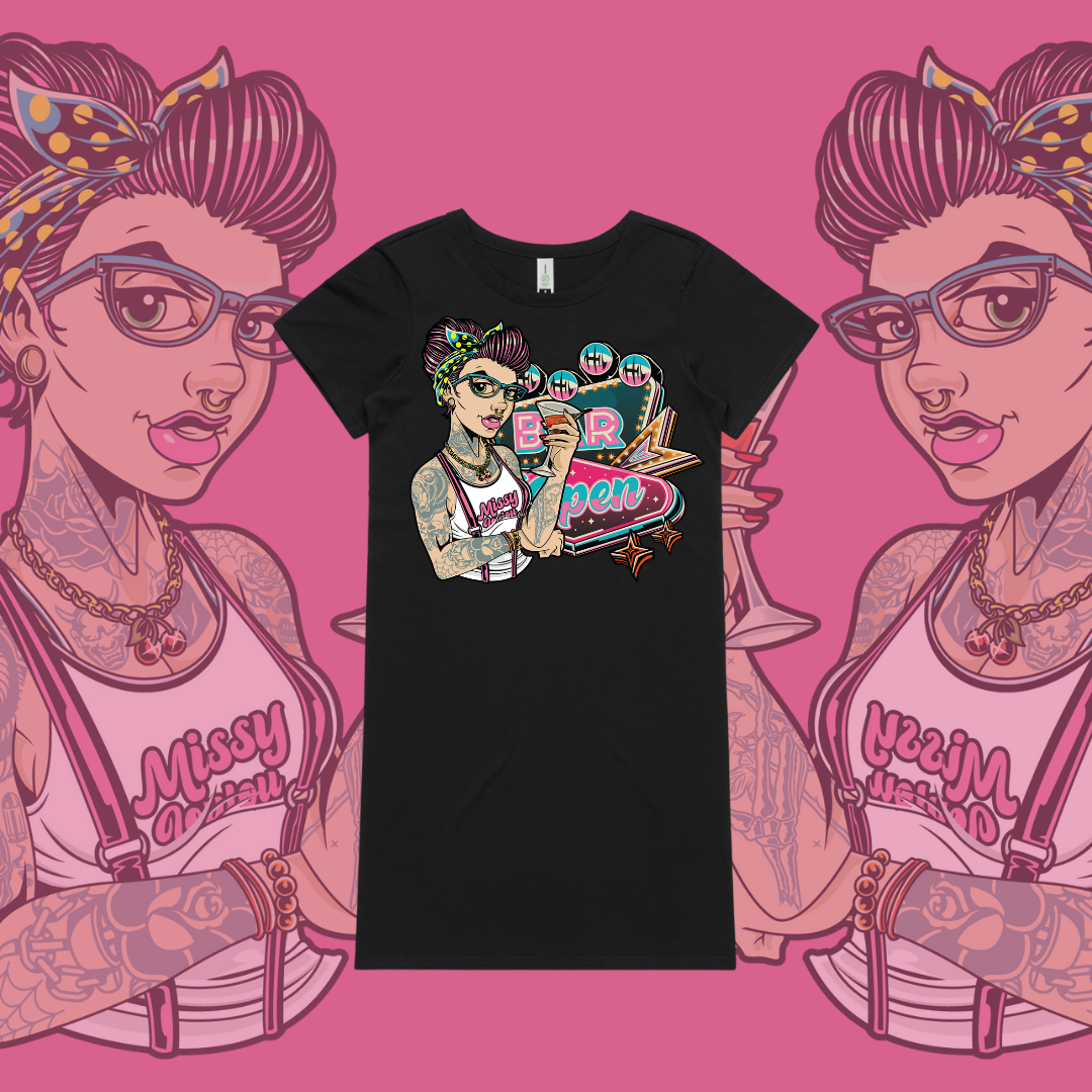 Roxy Rebel - Organic T'dress, Black & Pink.
