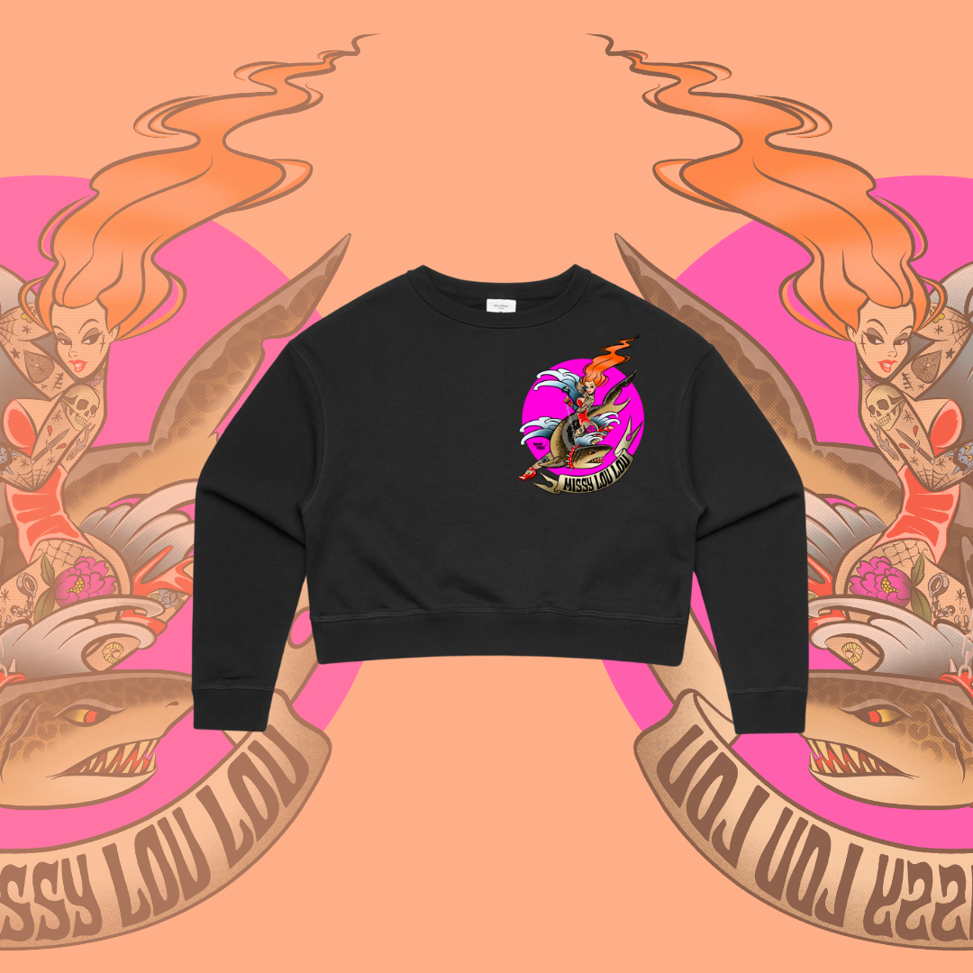 Miss Fin - Crop crew sweater. Black