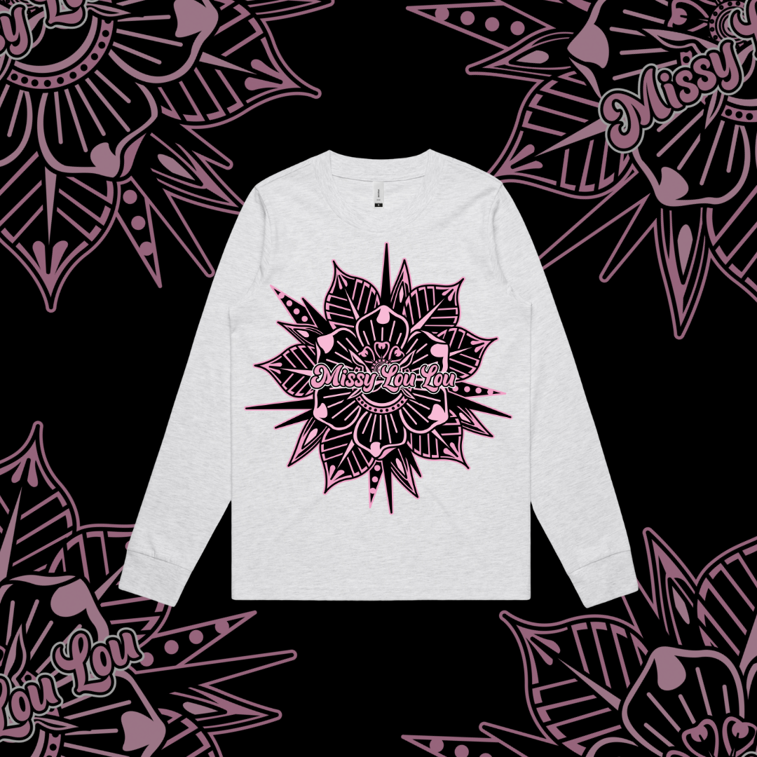 Rosy Posy -  Longsleeve , Black, Marle Grey, Peach -Front Design