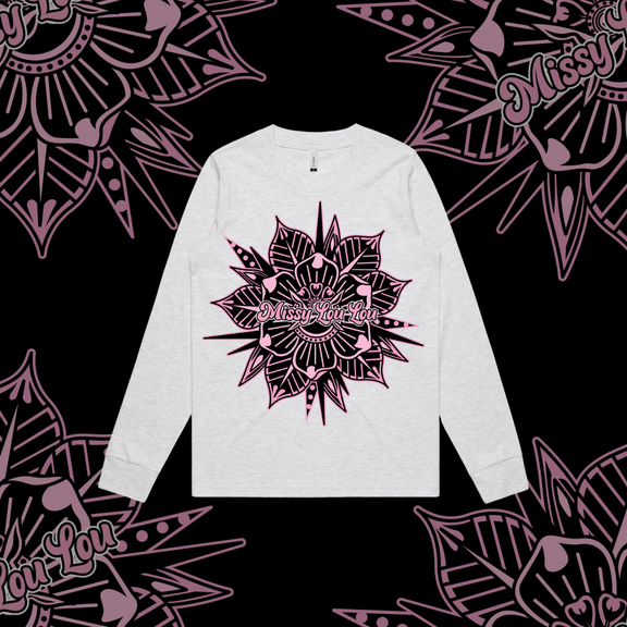 Rosy Posy -  Longsleeve , Black, Marle Grey, Peach -Front Design