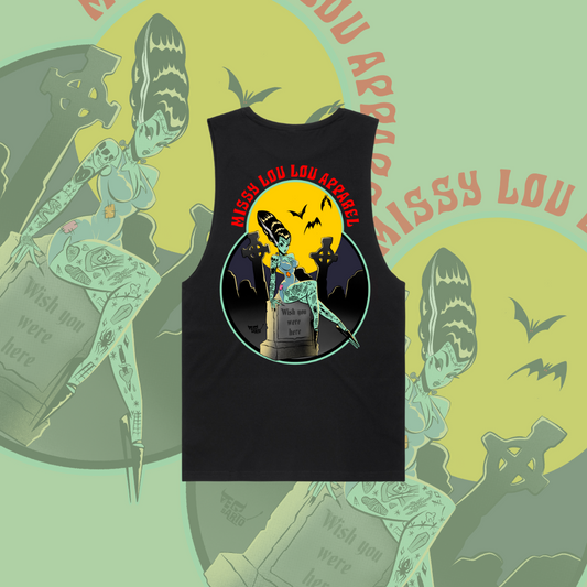 Grave Digger - Unisex surfer tank - Black & White.