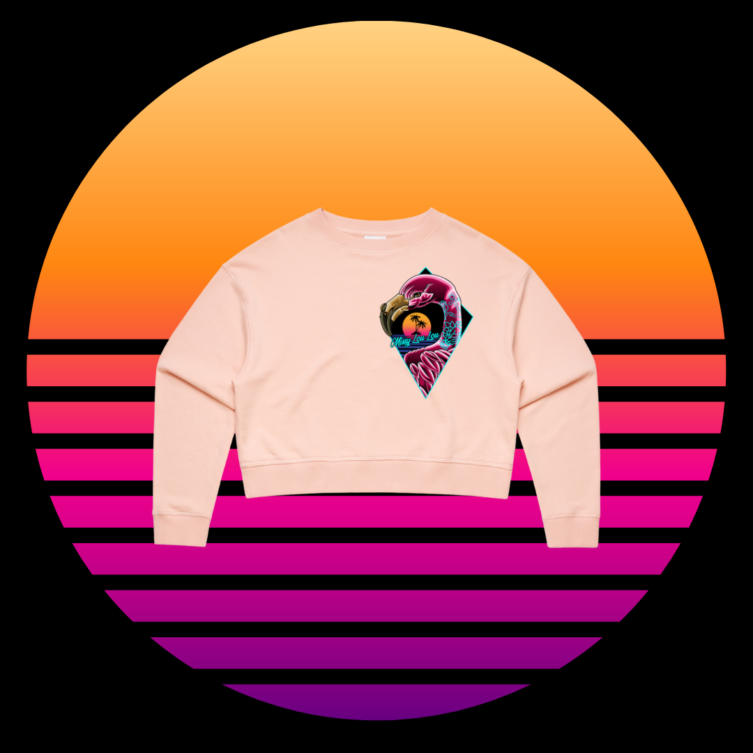 Franky Feathers - Crop crew sweater. Pale pink