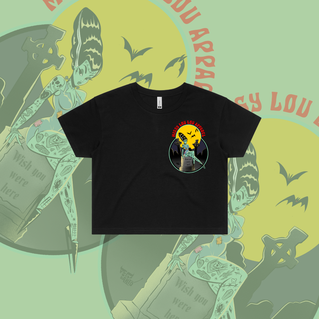Grave Digger - Crop Tee, Black, White.