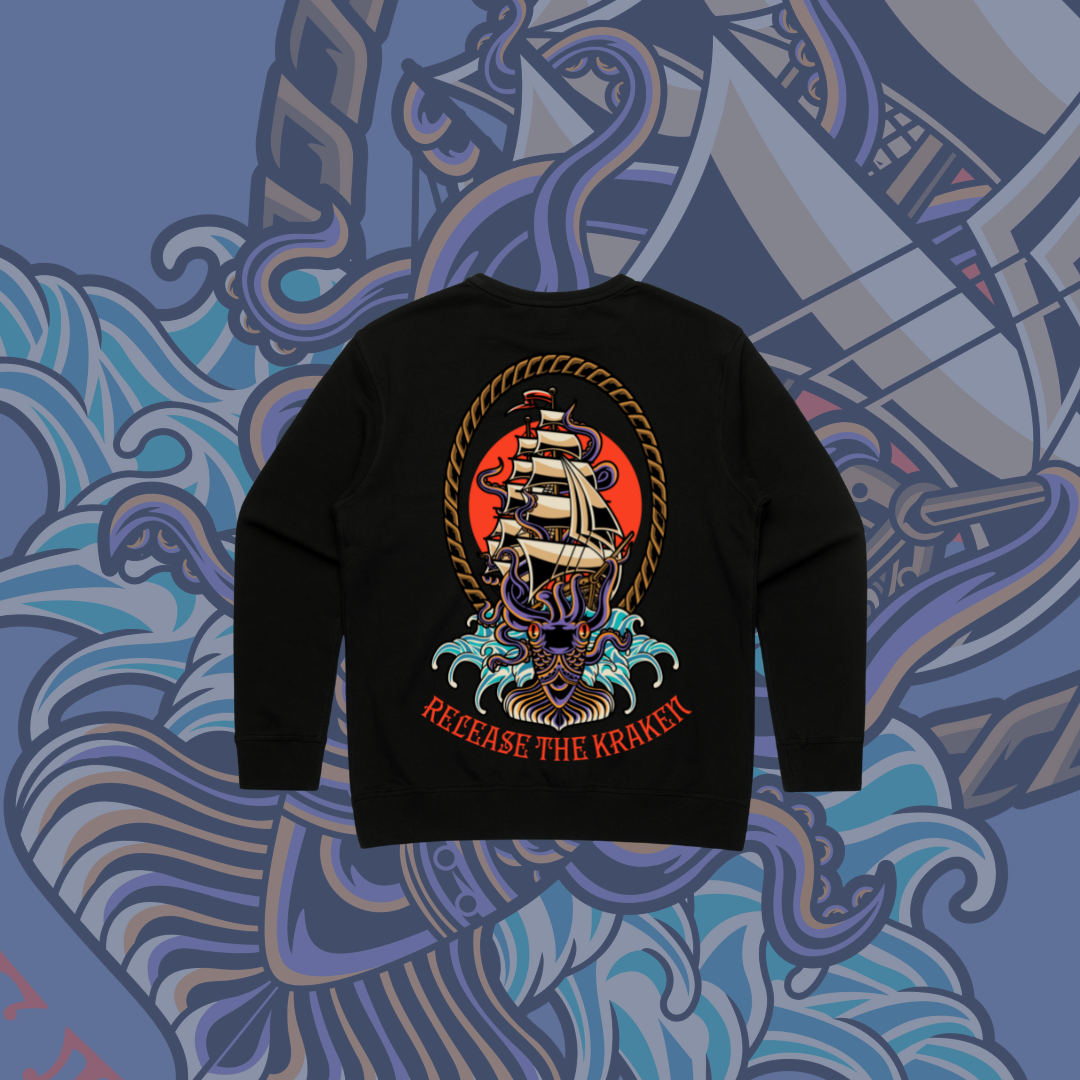 Release the Kraken- Premium Women's Crew,Black & Grey