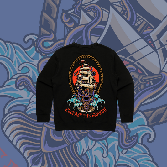 Release the Kraken- Premium Women's Crew,Black & Grey