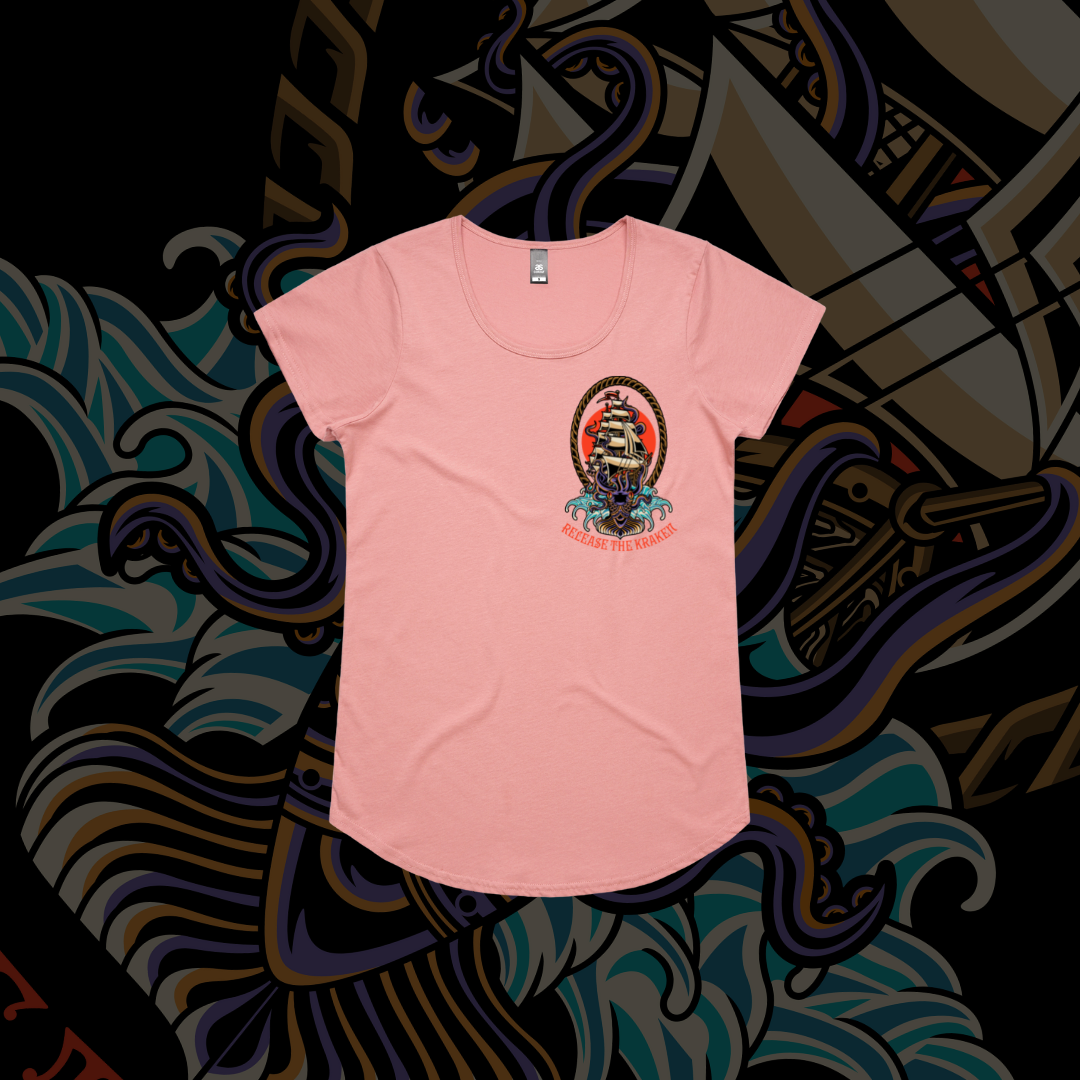 Release the Kraken - Drop neck tee, Grey Marle & Rose