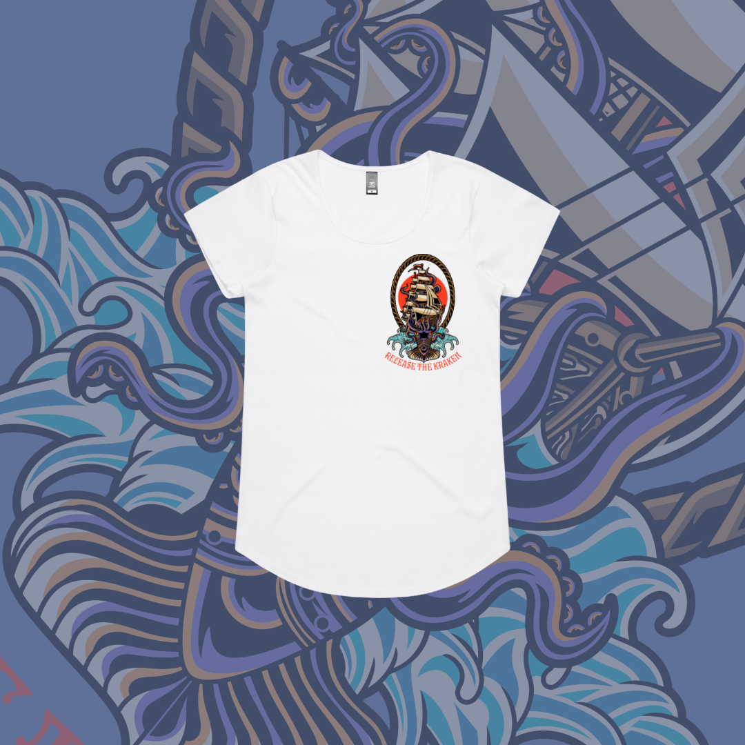 Release the Kraken - Drop neck tee, Black & White