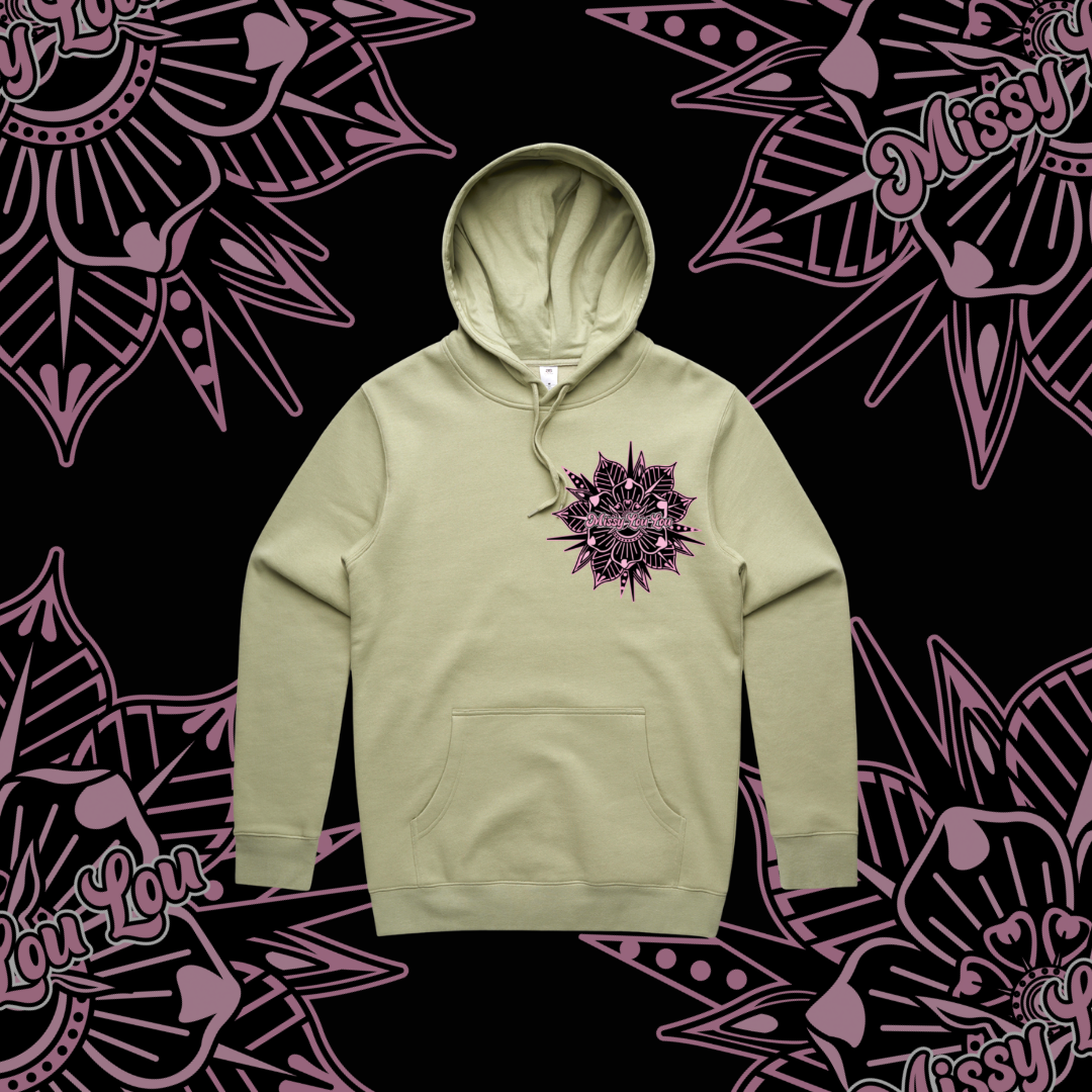 Rosy Posy - Heavy Weight Hoodie, Pistachio,Black,Marle Grey