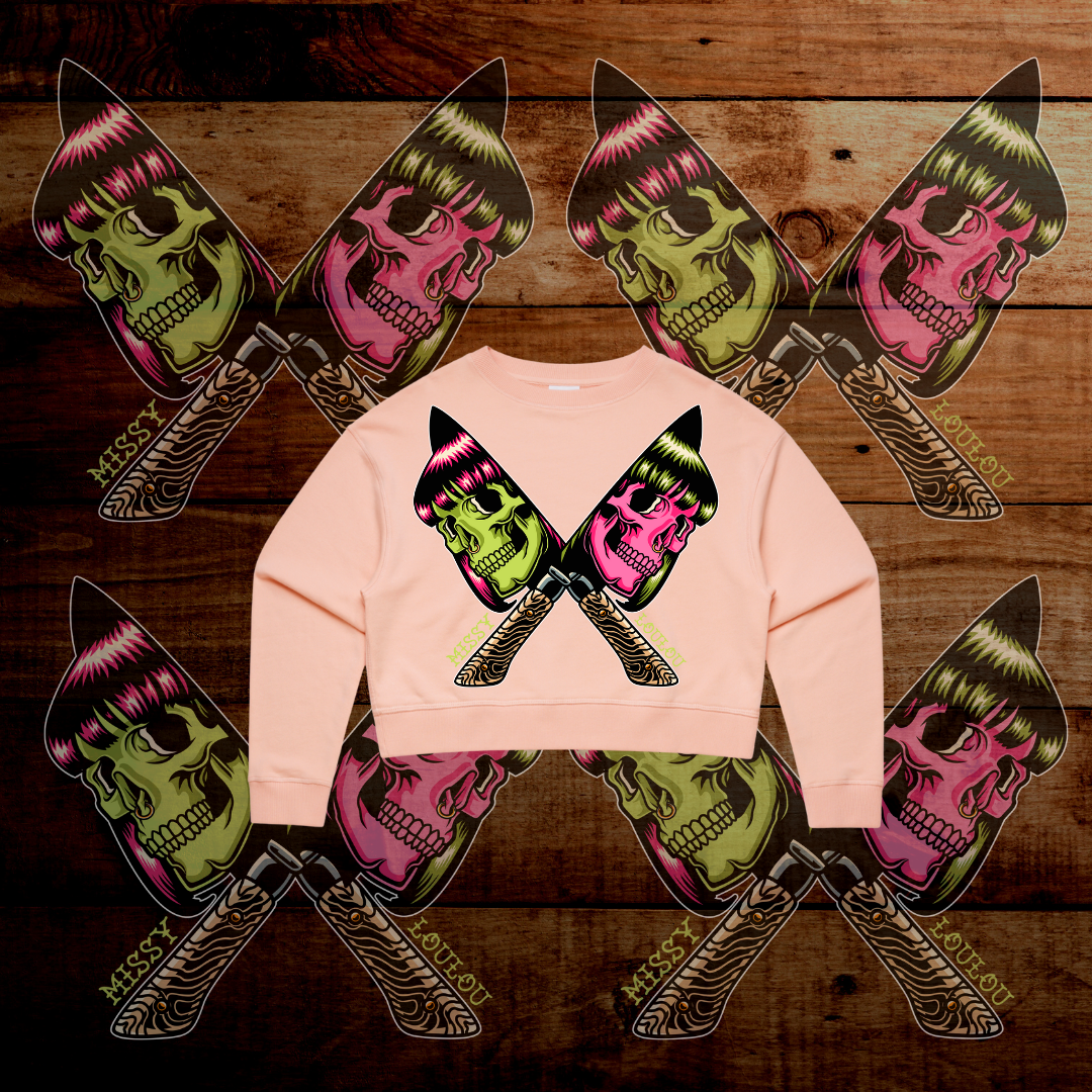Cutthroat- Crop crew sweater, Pale pink