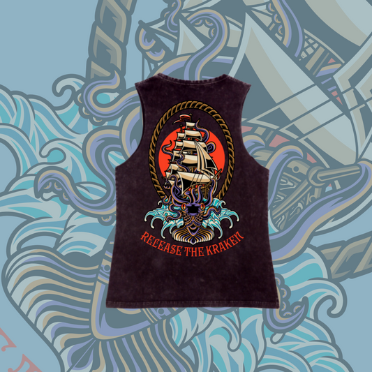 Release the Kraken- Marble stone tanks, Black & Pink