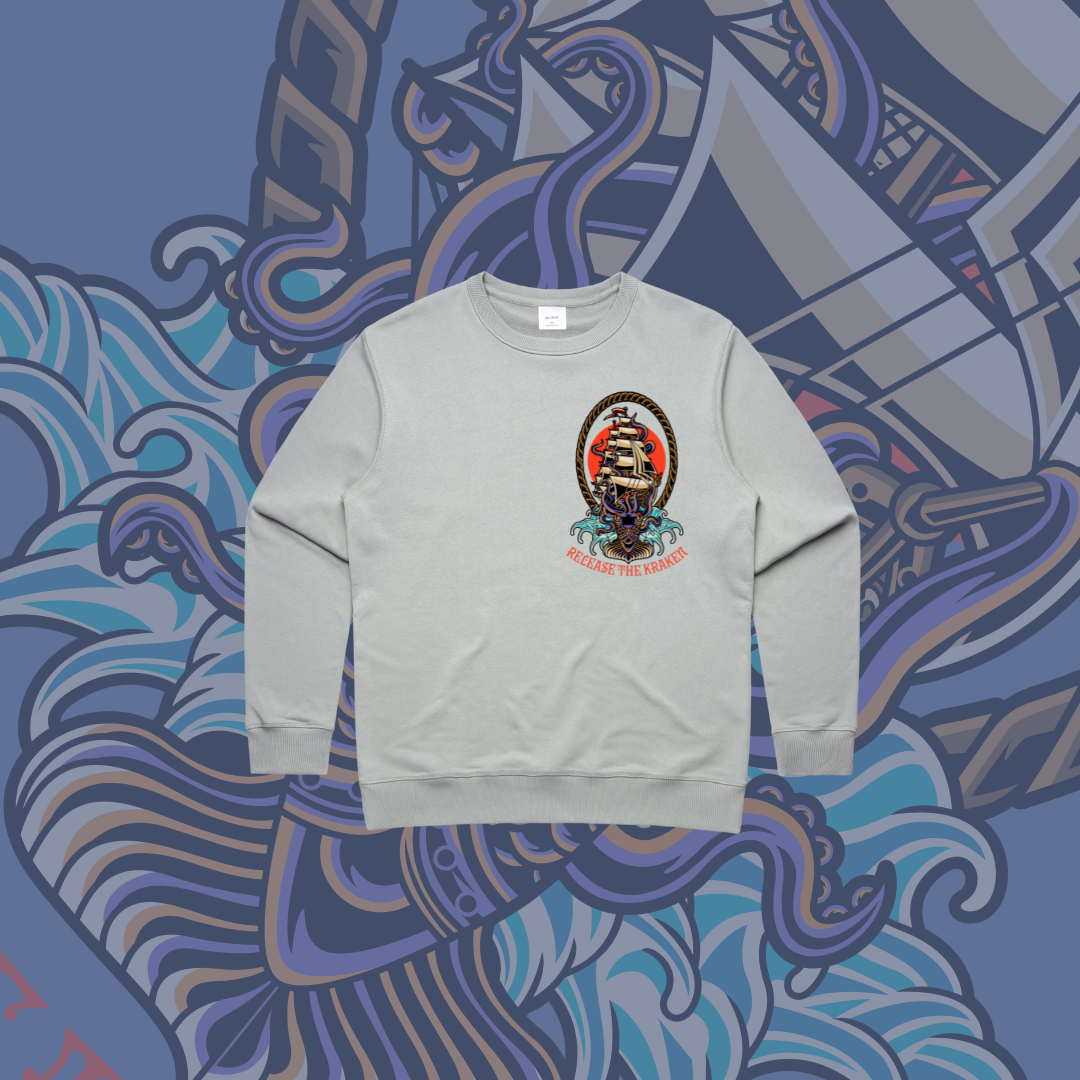 Release the Kraken- Premium Women's Crew,Black & Grey