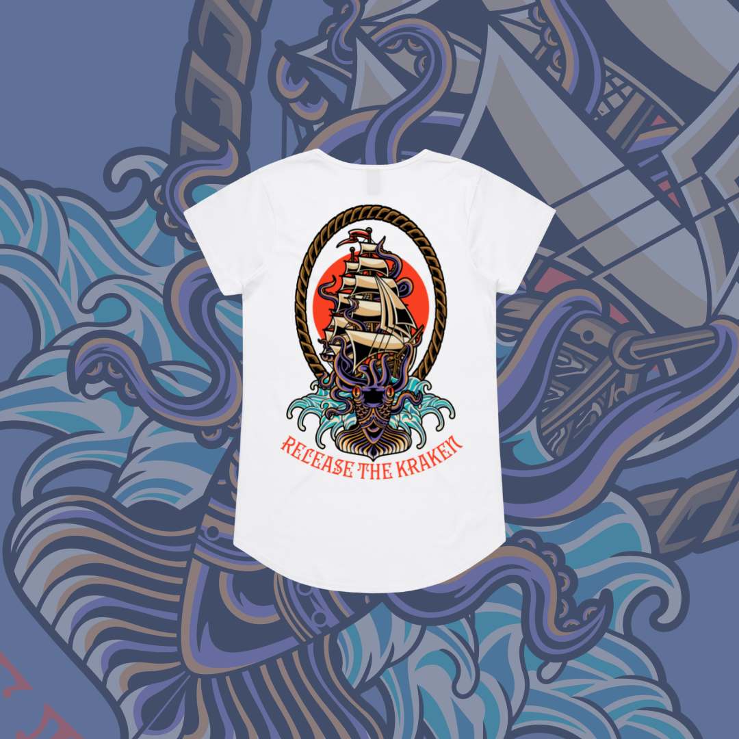 Release the Kraken - Drop neck tee, Black & White
