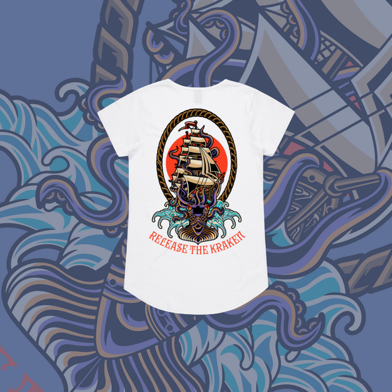 Release the Kraken - Drop neck tee, Black & White