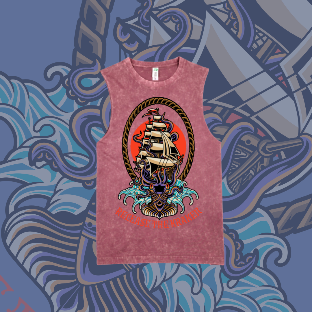 Release the Kraken- Marble stone tanks, Black & Pink