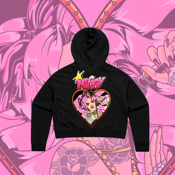 Gem- Crop Hood, Black & Pink