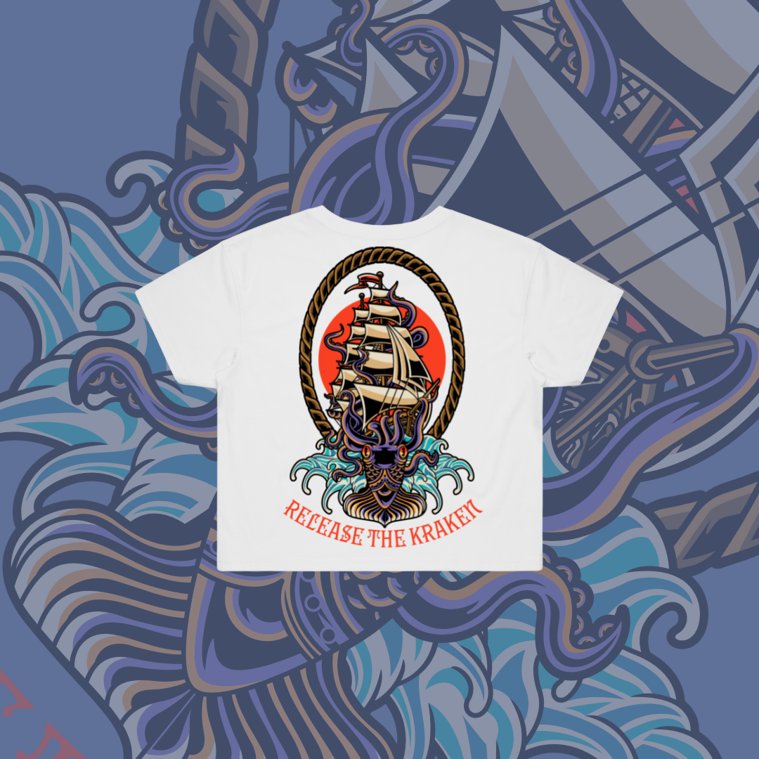 Release the Kraken  - Crop Tee, Black, White.