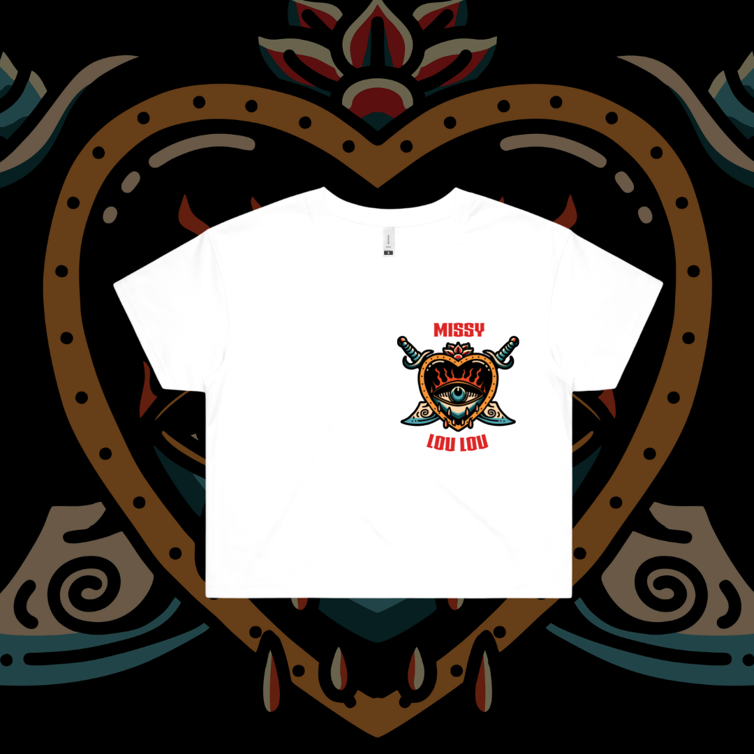 Hearts 'N' Daggers - Crop Tee, Black & White