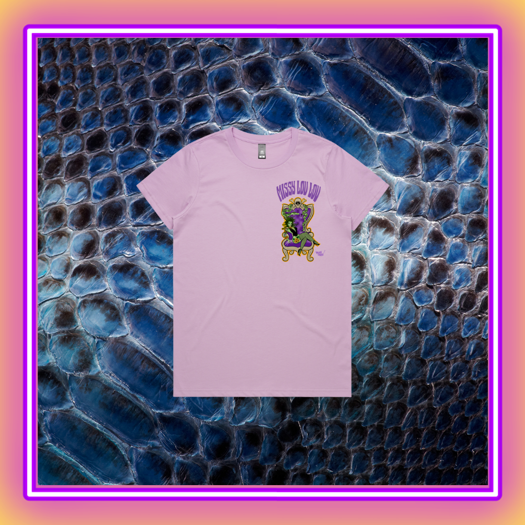 Madam Medusa- Premium women's tee, black, white, lilac.