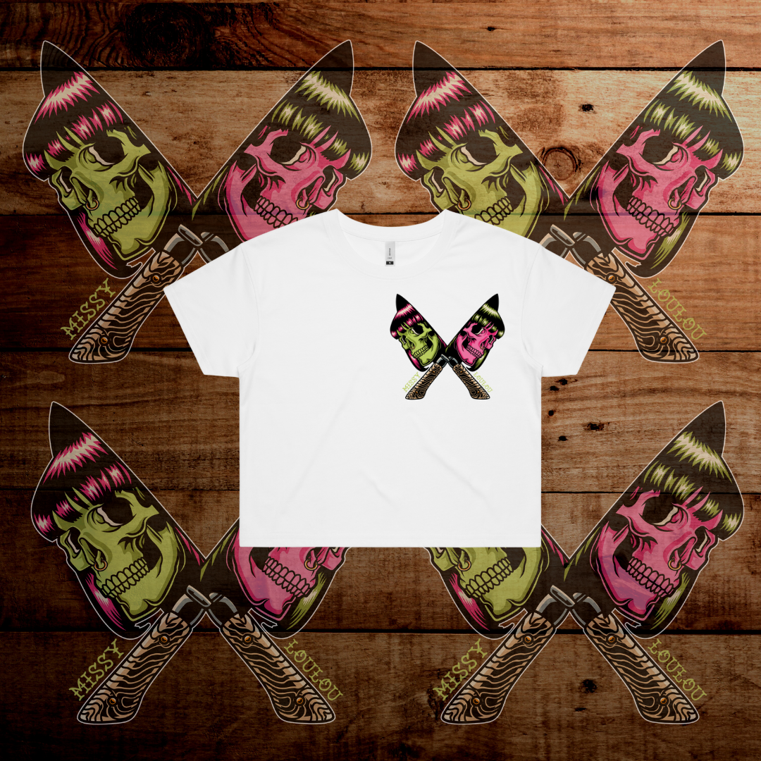 Cutthroat - Crop Tee, Black, White.
