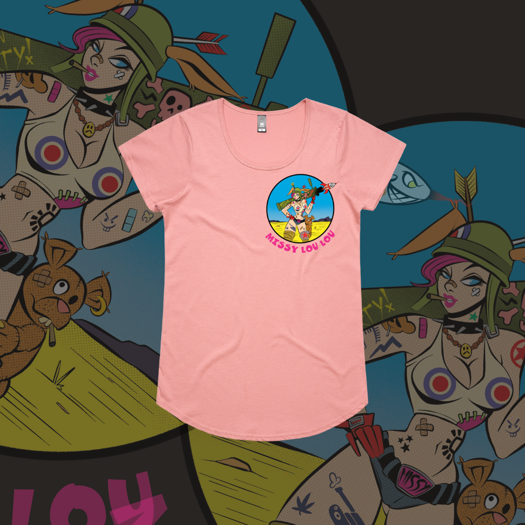 Rudy Rocket - Drop neck tee, Army Green,Pale Pink, Baby Blue. 