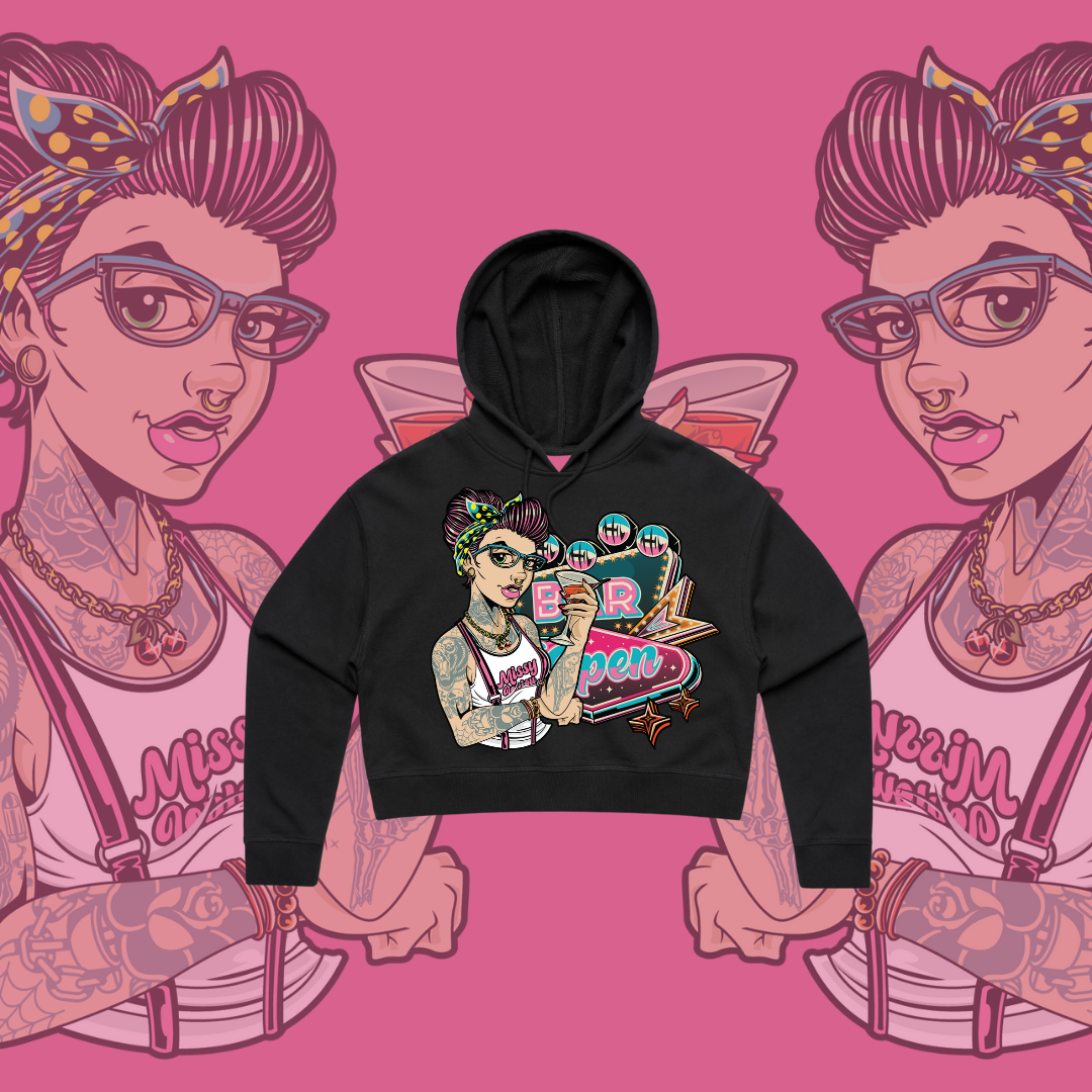Roxy Rebel - Crop Hoodie, Pink,Black,Grey.