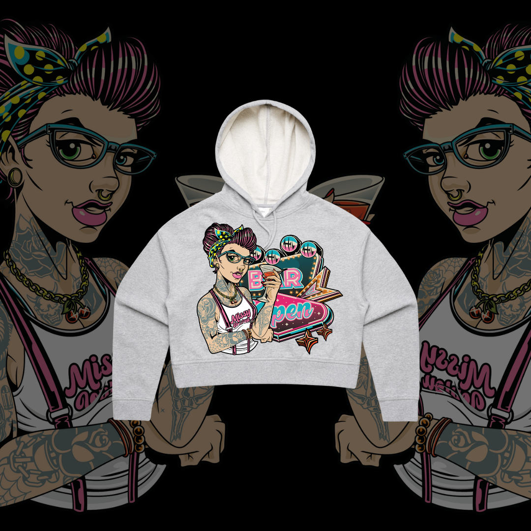 Roxy Rebel - Crop Hoodie, Pink,Black,Grey.