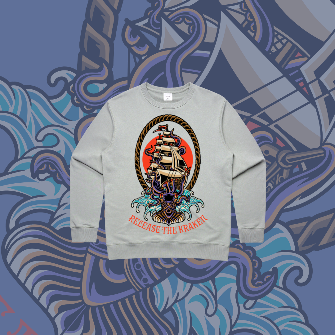 Release the Kraken- Premium Women's Crew,Black & Grey