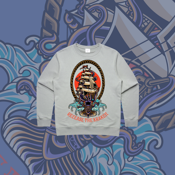 Release the Kraken- Premium Women's Crew,Black & Grey