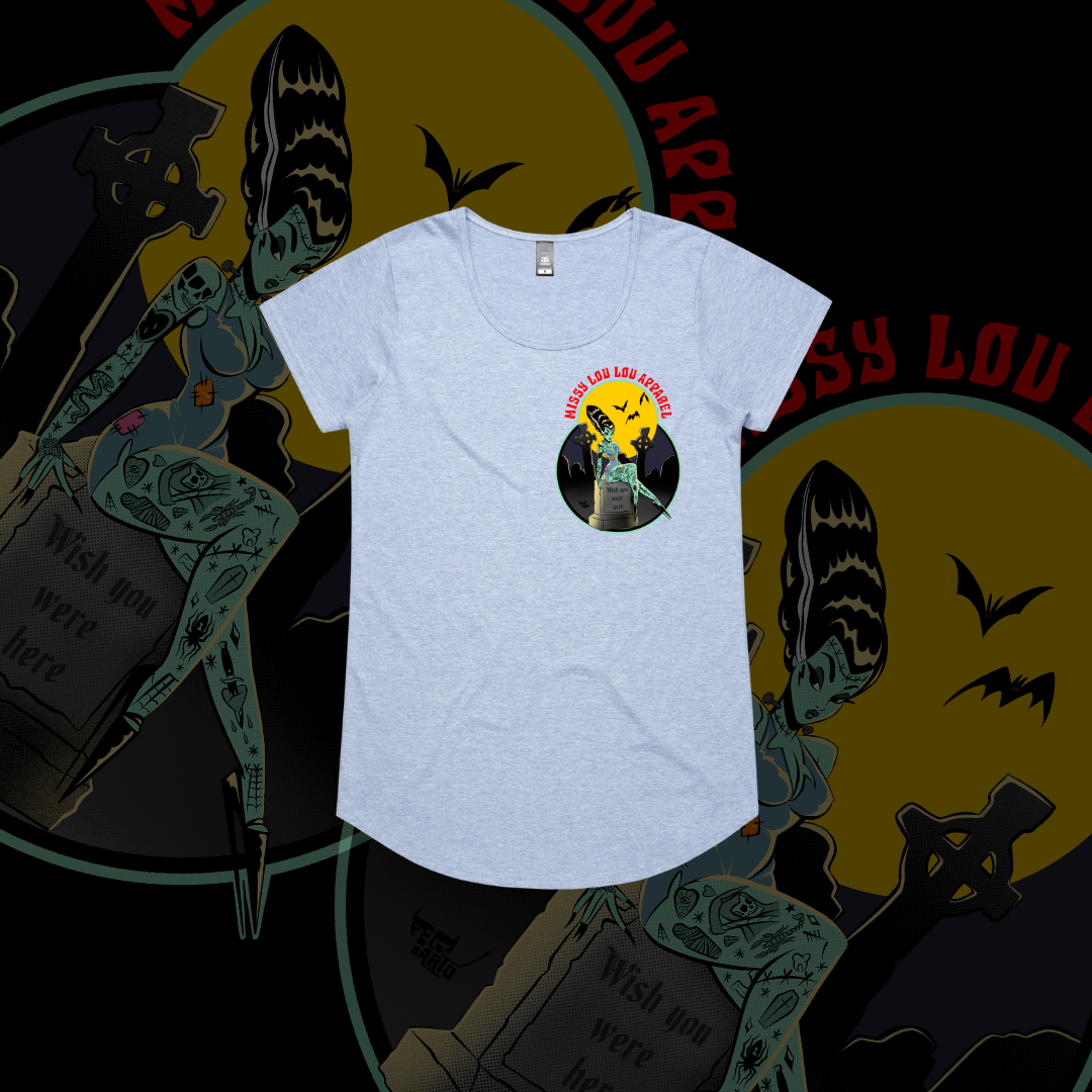 Grave Digger - Drop neck tee, Baby Blue.