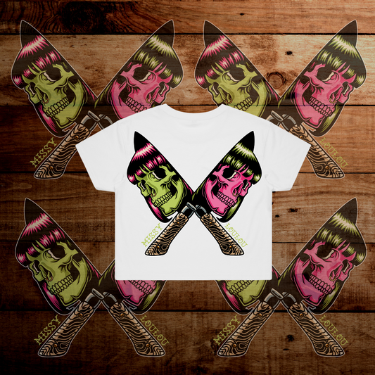 Cutthroat - Crop Tee, Black, White.
