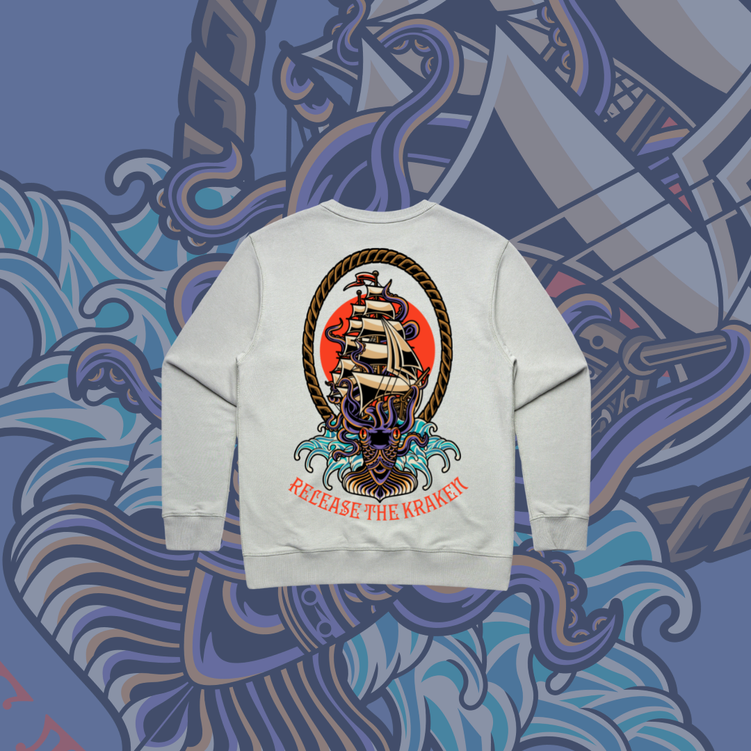 Release the Kraken- Premium Women's Crew,Black & Grey