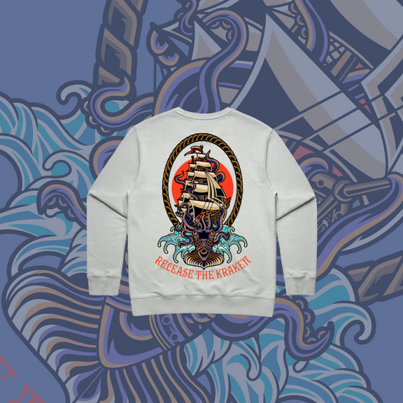 Release the Kraken- Premium Women's Crew,Black & Grey