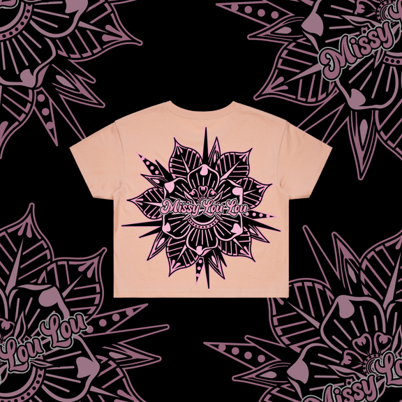 Rosy Posy-  Crop Tees,Black, Lilac,Pink
