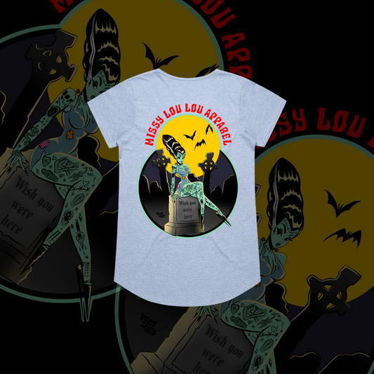 Grave Digger - Drop neck tee, Baby Blue.