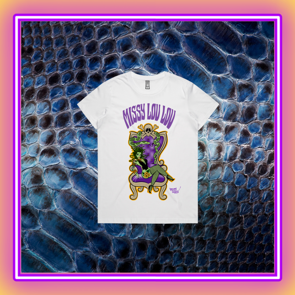 Madam Medusa- Premium women's tee, black, white, lilac.