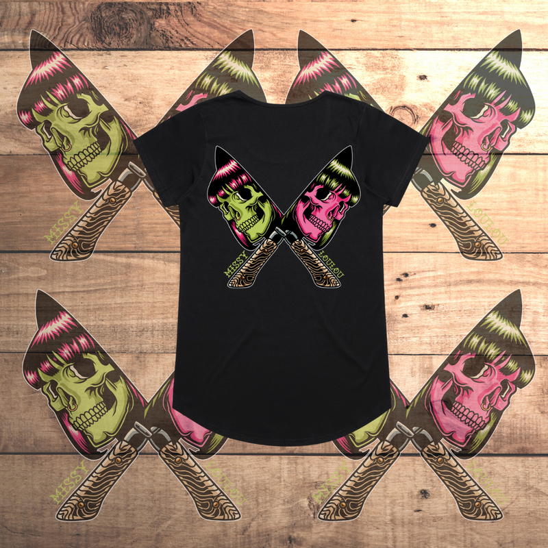 Cutthroat - Drop neck tee, Black & White